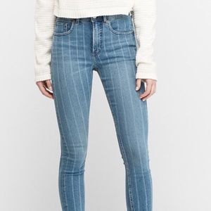 Express- High Waist, Striped Ankle Jeans with fringed/raw hem
